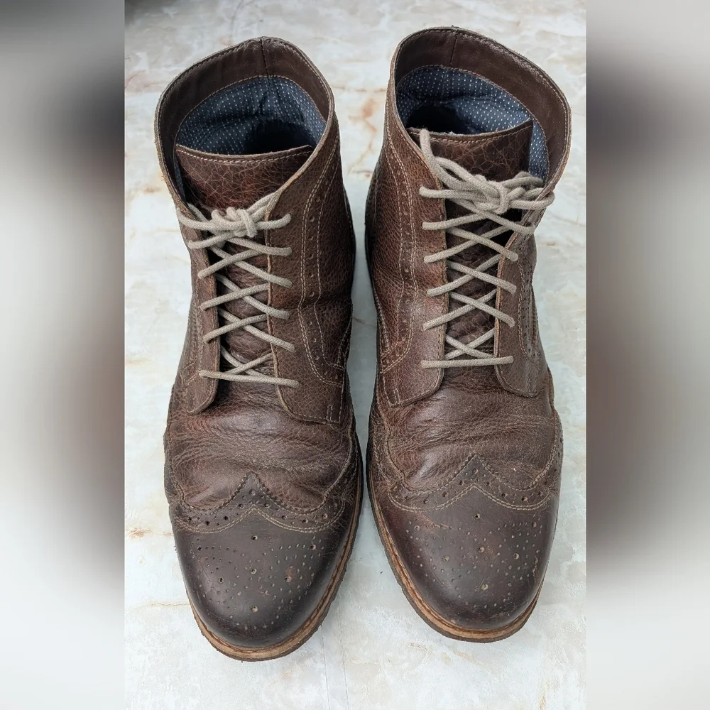 Bass Brown Leather Upper Wingtip Boots Men Sz 13